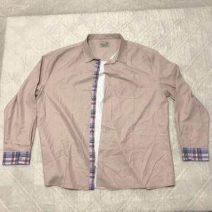 Royaura vacation is a state of mind Hawaiian long sleeve shirt tan w/ plaid trim